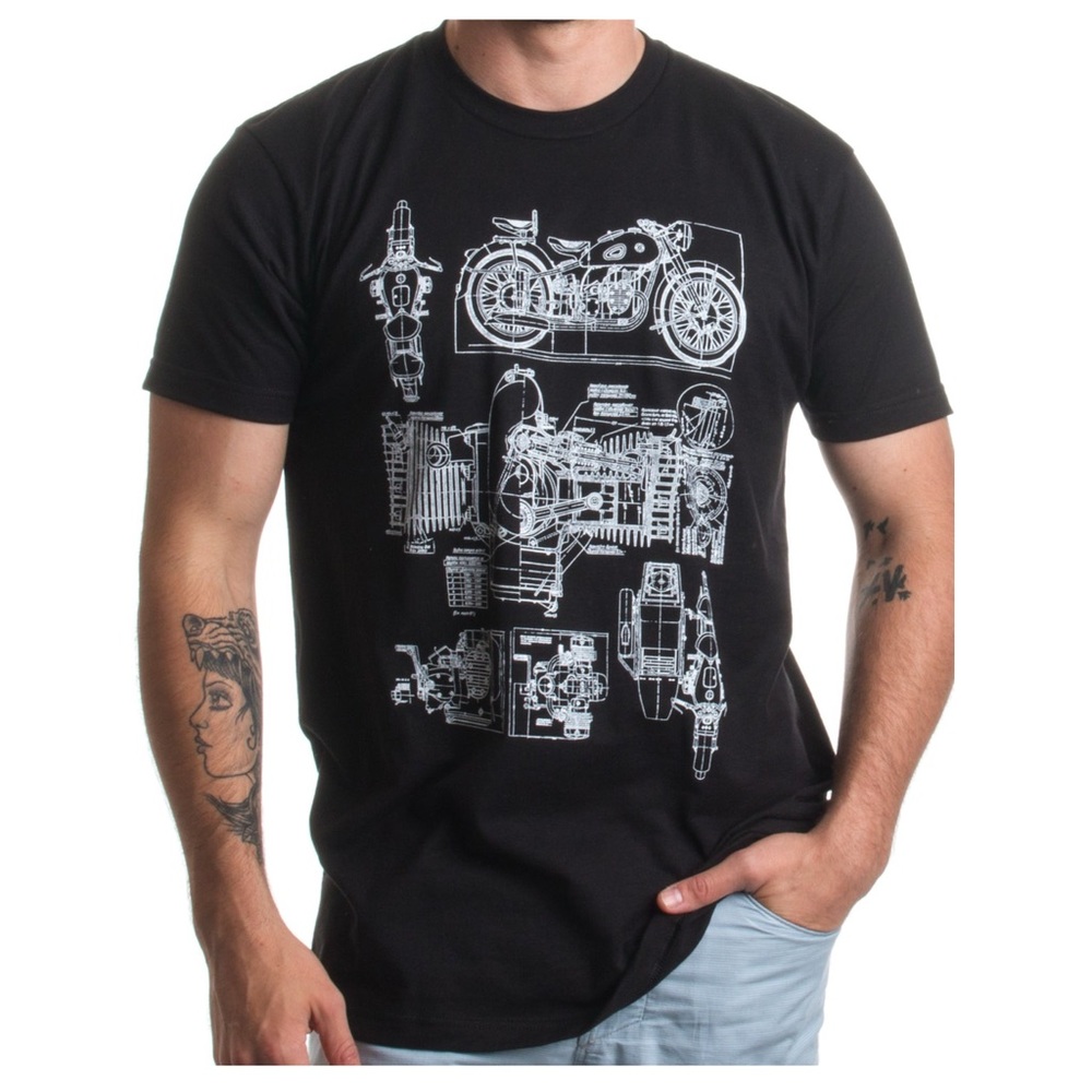 Ann Arbor T-Shirt Co Motorcycle Engine Diagram Schematic Graphic Tee Men’s L